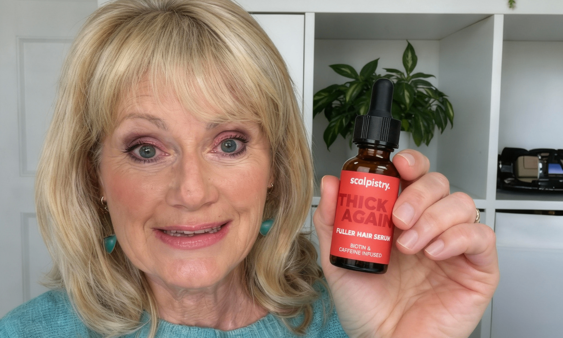 Scalpistry Thick Again fuller hair serum bottle