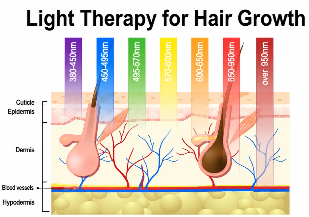 Light Therapy for Hair Growth — wavelengths diagram
